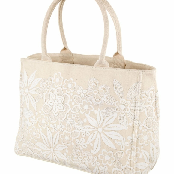 Oscar De La Renta Cream & White Floral Tote - Picture 2 of 7